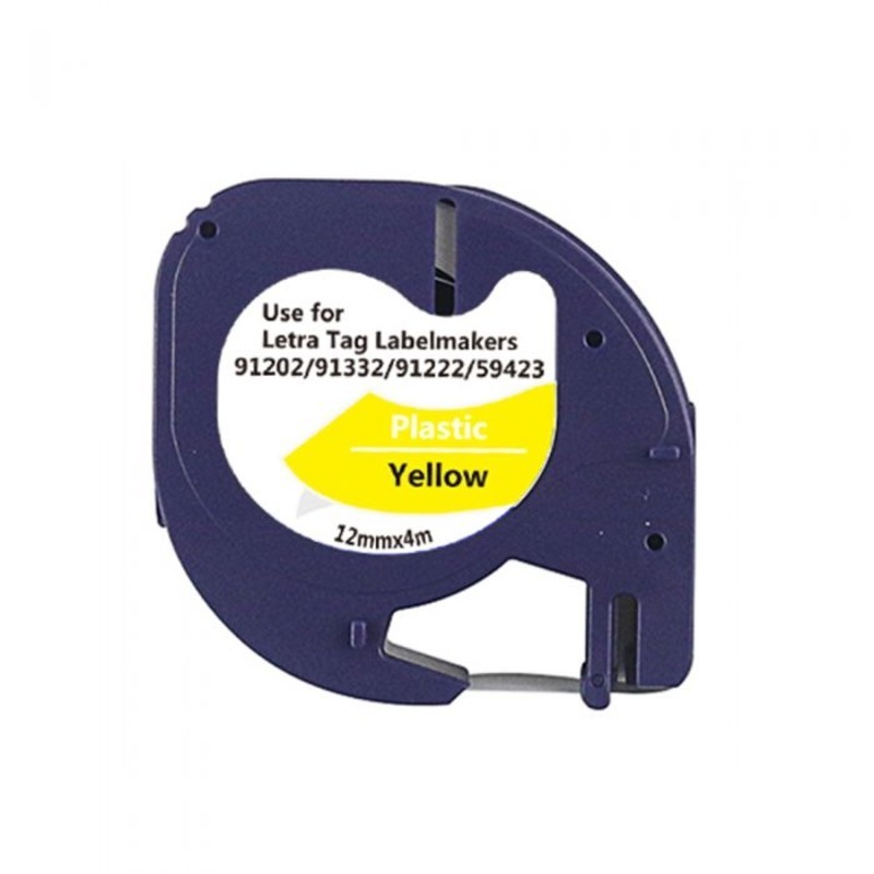Compatible 91202 S0721620 Black on Yellow Plastic Tape 12mm x 4m for Dymo Label Printers