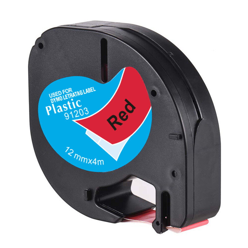 Compatible 91203 S0721630 Black on Red Plastic Tape 12mm x 4m for Dymo Label Printers
