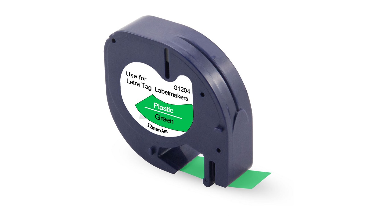 Compatible 91204 S0721640 Black on Dark Green Plastic Tape 12mm x 4m for Dymo Label Printers