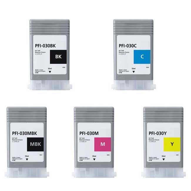 5 Pack - Compatible PFI-030 Twin Pack MBBCMY Ink Multipack for Canon Printers