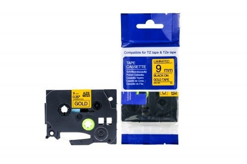 Compatible TZe-821 Black on Gold Tape 9mm x 8m for Brother P-Touch Printers