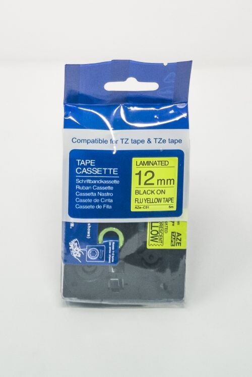Compatible TZe-C31 Black on Fluorescent Yellow Tape 12mm x 5m for Brother P-Touch Printers